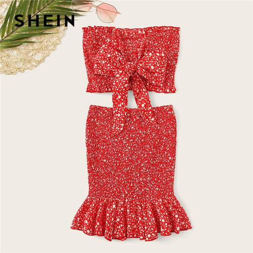 SHEIN Red Frilled  Sets